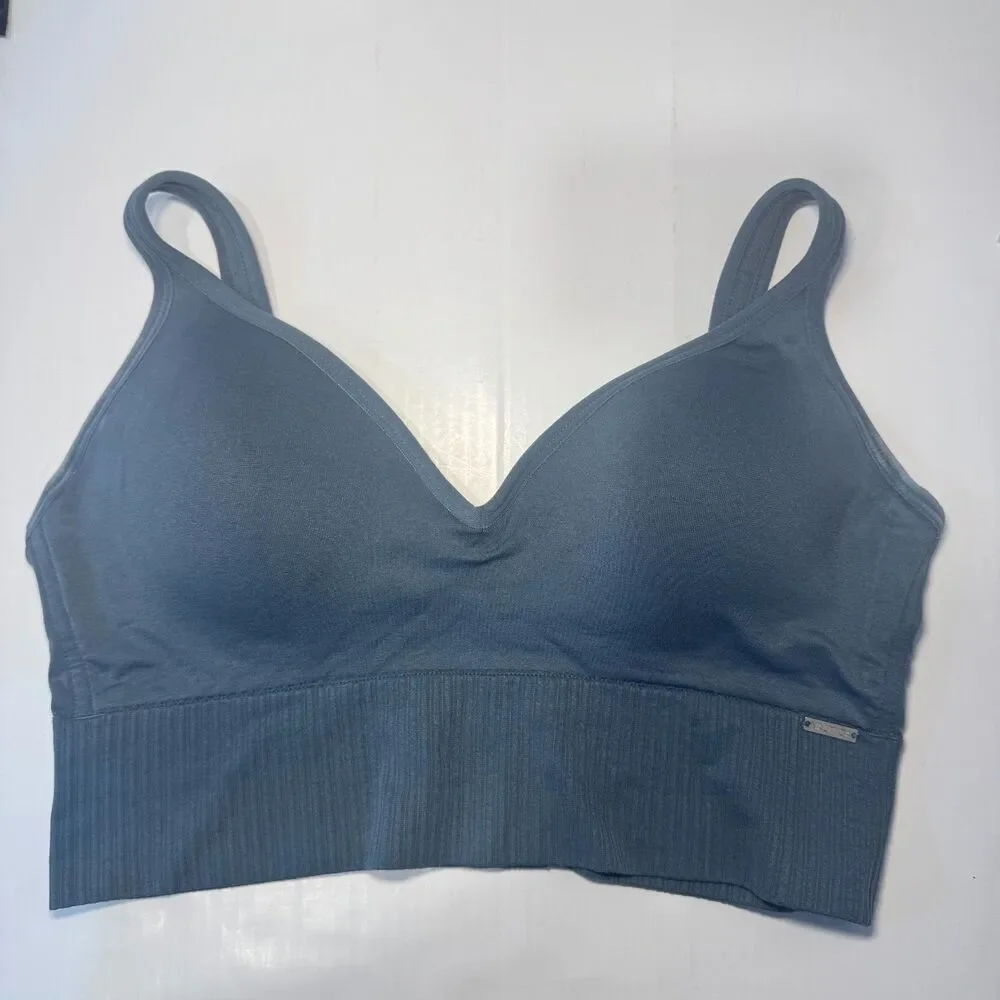 Nautica Intimates Blue Ribbed Seamless Wireless Lounge Bra Bralette 36C